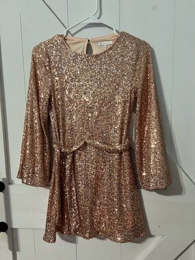GB girls Rose Gold Sequin Long-Sleeve Party Dress